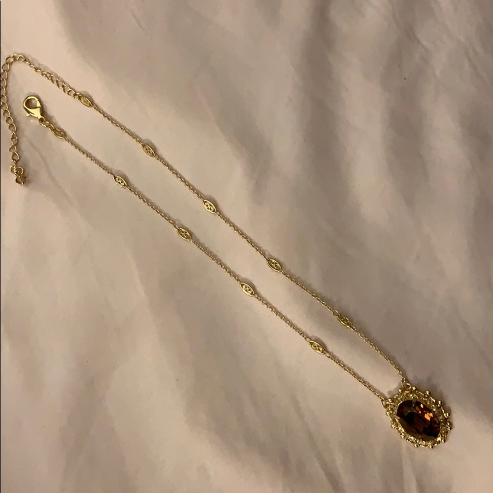 Sorrelli necklace with amber stone gold chain